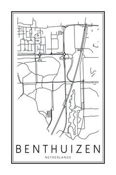 Printable downtown road map poster of the USA city of BOISE CITY on solid white background with city name