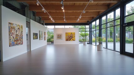 Poster - Eco-themed art installations at a modern gallery in urban setting contemporary art showcase sustainable practices