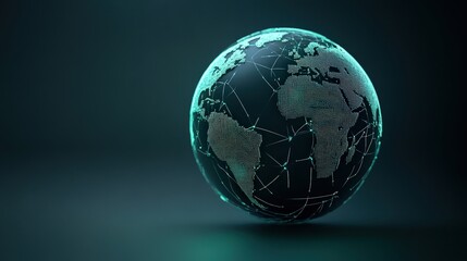 Aufkleber - Futuristic 3D Model of a Globe with Digital Network Connections Representing Global Communication and Technology Advancements in a Dark Background
