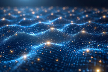 Poster - Abstract glowing blue particle wave background.