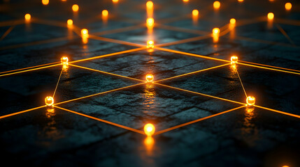 Poster - Abstract glowing network nodes connected by lines on dark surface.
