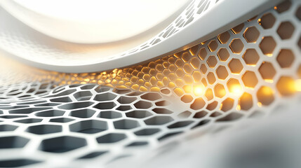 Poster - Abstract hexagonal pattern background with glowing lights.
