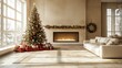 © Daria - Spacious modern living room with a christmas tree, gifts and fireplace