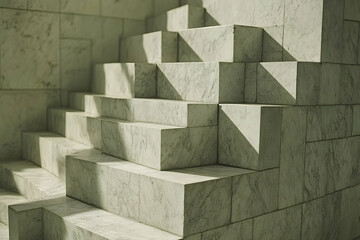 Poster - Abstract marble staircase structure with sunlight and shadows.