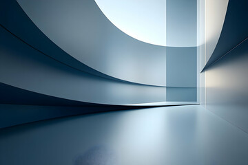 Poster - Abstract modern architecture interior with curved walls and soft lighting.