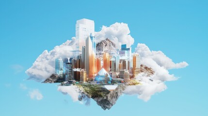 Poster - Futuristic cityscape development urban environment digital art aerial view modern architecture concepts