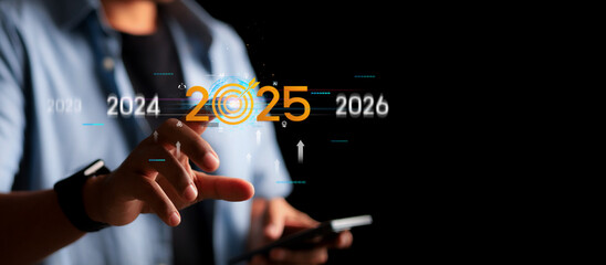 Wall Mural - countdown to 2025 concept. the taps a virtual download bar with a loading progress meter on new year