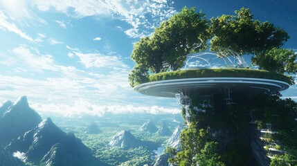 Poster - Futuristic sustainable space exploration landscape eco-friendly architecture green technology nature views visionary design