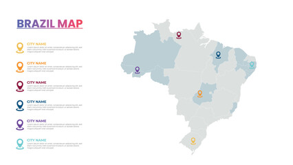  Brazil Modern Map Infographic Template, Detailed infographic map of Brazil Popular City
