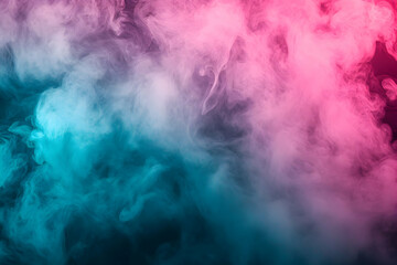 Poster - Abstract pink and teal smoke swirls on black background.