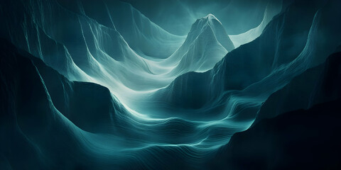 Wall Mural - Abstract teal mountain range, glowing peaks.