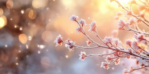 Wall Mural - frost covered branches glisten under soft winter light in a serene landscape