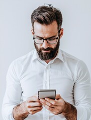 Poster - A young professional checking the progress of their application status on a mobile app