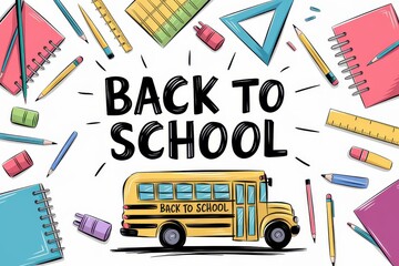 Wall Mural - Back to School Supplies and Yellow School Bus