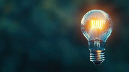 Poster - A single, brightly lit light bulb stands out against a dark background, its filament glowing with the power of a new idea, representing innovation and creativity.