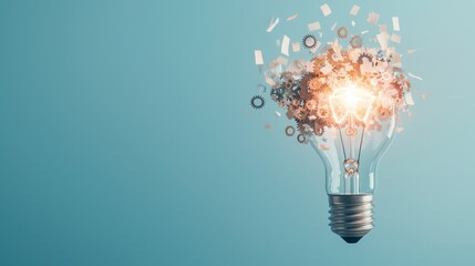 Poster - A human silhouette with a light bulb replacing their head, its filament glowing brightly as gears turn and ideas flow around it, representing the power of innovation and creativity.
