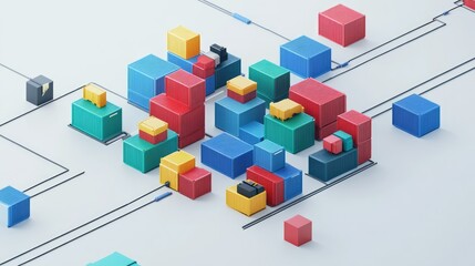 Poster - Colorful 3D Shipping Containers Arrangement on Minimalistic Surface