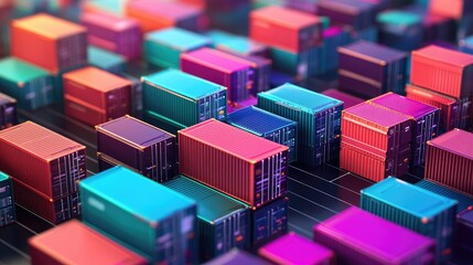 Poster - Colorful Cargo Containers Stacked in Abstract Shipping Yard