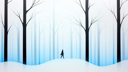 Poster - A lone figure walks contemplatively through a peaceful forest, their gaze drawn to the beauty of nature as they find solace and inspiration in the tranquility of their surroundings.