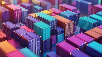 Poster - Colorful Shipping Containers in a Busy Freight Yard at Twilight