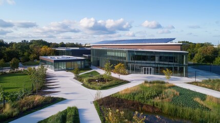 Poster - Innovative hightech sustainable data center urban park architecture green environment aerial view energy efficiency