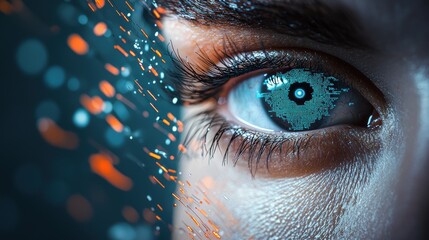 Poster - A human eye overlaid with a complex algorithm, representing the potential for AI to enhance and augment human perception and understanding.