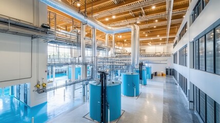 Poster - High-tech sustainable data center innovations modern facility industrial design energy efficient environment interior view