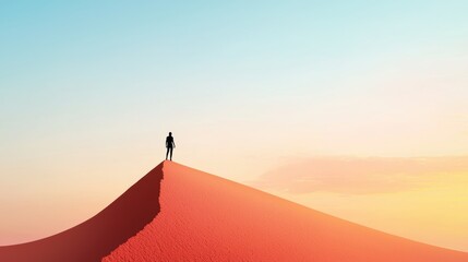 Poster - A lone figure stands at the edge of a vast desert, their silhouette dwarfed by the immensity of the landscape, their arms outstretched as they contemplate the vastness of the universe and their place