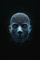 Poster - register + process + identity, holographic face scan animation, cutting-edge technology with blue accents