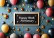 © Wan - A festive arrangement of balloons and stars surrounding a chalkboard wishing 'Happy Work Anniversary.