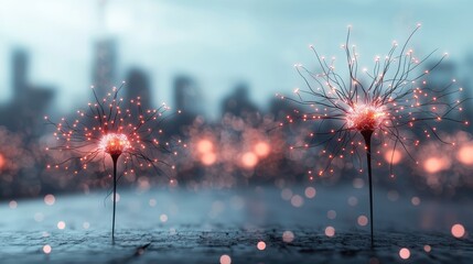 Poster - An abstract visualization of a neural network, with glowing nodes interconnected by data pathways, representing the complex learning process of AI.