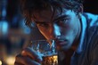 © Rising Monk - Alcoholism concept. Young man drinking alcohol too much, Generative AI