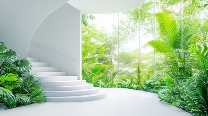 Poster - An interior shot of a futuristic home with minimalist design, smart home technology, and energy efficient features, illustrating a vision for comfortable and sustainable living.