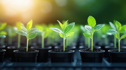 Poster - a row of young saplings planted in neat rows, symbolizing reforestation efforts and the promise of a