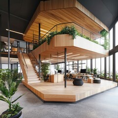 Poster - Dynamic collaborative workspaces innovative startup office modern architecture urban environment aerial view design inspiration