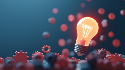 Poster - a glowing lightbulb surrounded by gears and cogs, representing groundbreaking ideas and technologica