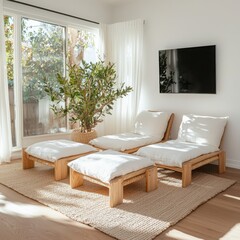 Aufkleber - Minimalist eco-friendly home decor inspiration with natural textures modern living room bright and airy environment