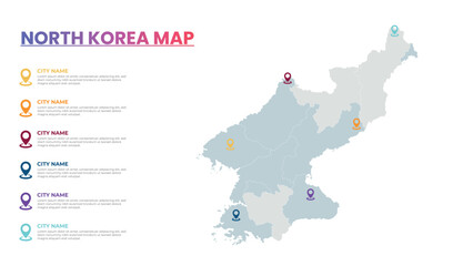  North Korea Modern Map Infographic Template, Detailed infographic map of North Korea Popular City
