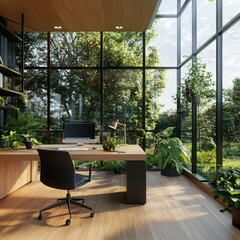 Poster - Modern minimalist home office design with natural light urban environment contemporary aesthetics