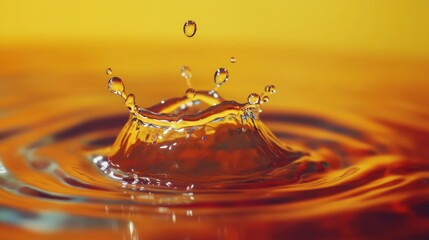 Aufkleber - Water droplet creates a splash on a reflective surface with an orange hue capturing dynamic motion and energy in nature's beauty