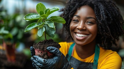 Aufkleber - Team of volunteers planting trees together in a park representing partnership progress and community milestones Stock Photo with side copy space