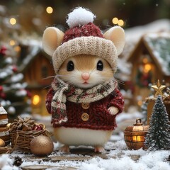 Canvas Print - doll mouse on a Christmas background