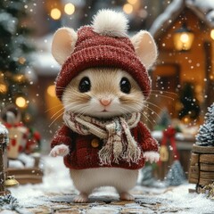 Canvas Print - doll mouse on a Christmas background