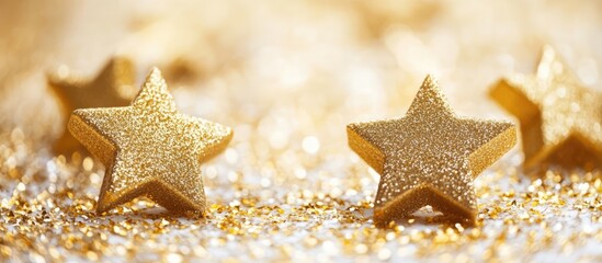 Aufkleber - Golden glittering stars on a soft white backdrop ideal for holiday decor and elegant event invitations creating a festive atmosphere.