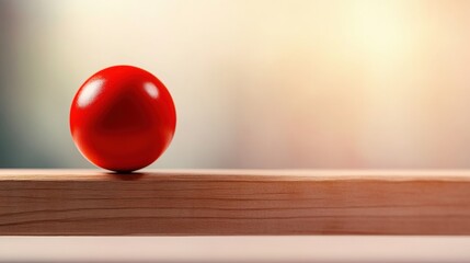 Poster - A vibrant red sphere rests on a wooden surface, highlighting the contrast between the smooth orb and the textured background.