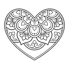 Wall Mural - mehndi flower pattern in form of heart for henna drawing and tattoo. decoration in ethnic oriental, 