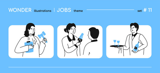 Aufkleber - Interesting modern professions and jobs - line design style illustration