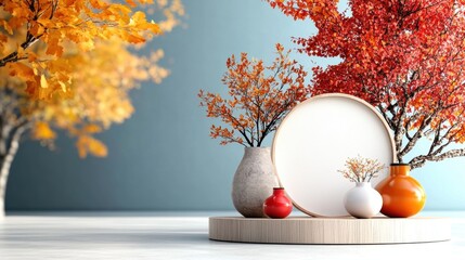 Poster - Autumn decor arrangement indoor setting still life natural elements modern aesthetic vibrant colors