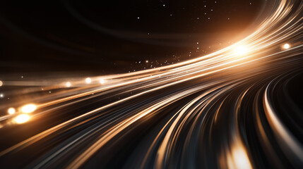 Poster - bright light trails create dynamic motion in a dark background illustrating speed and energy