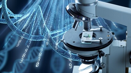Wall Mural - laboratory research, scientist microscope checking gene